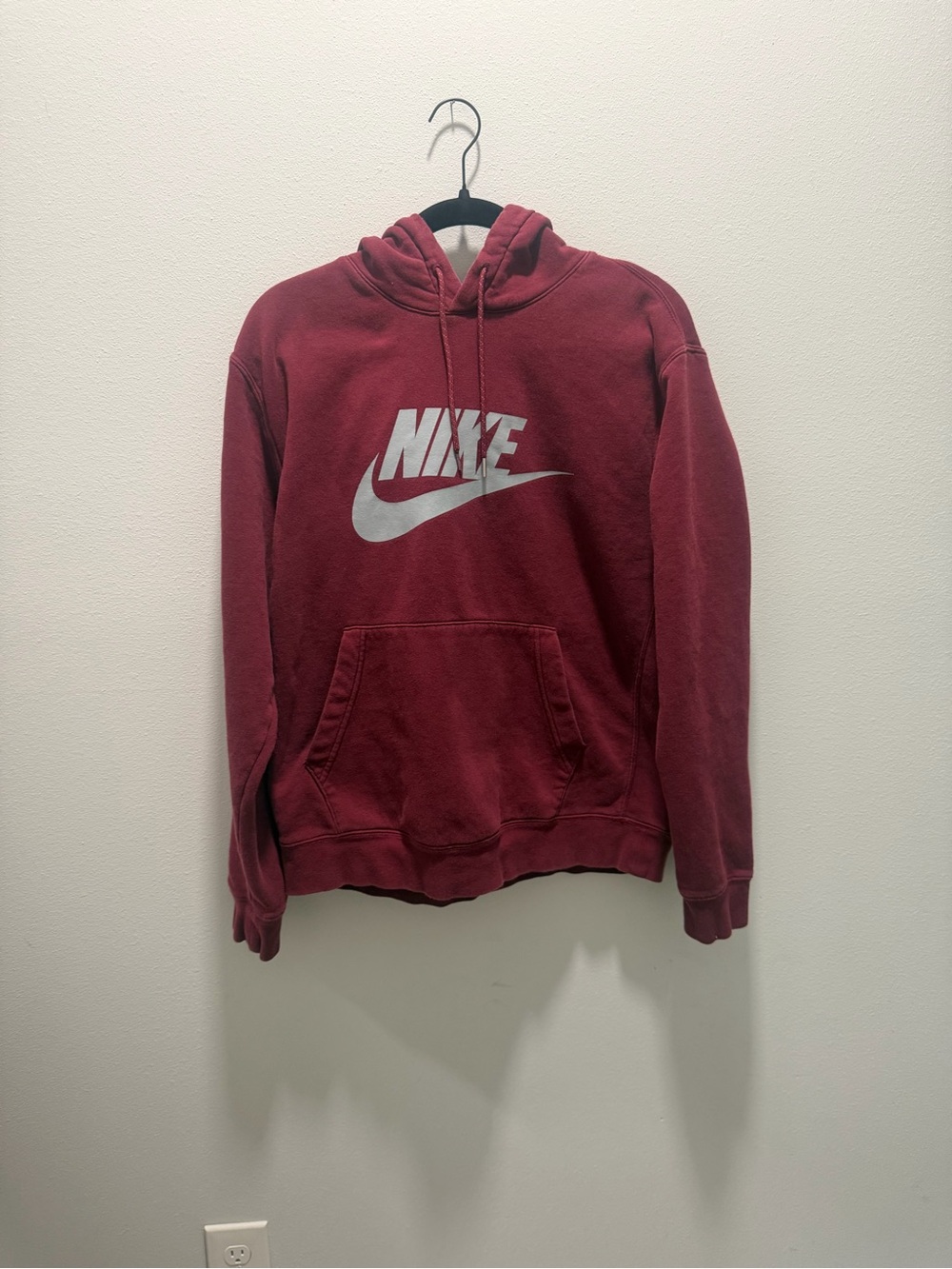 Nike Men's Burgundy Pullover Hoodie with grey Logo